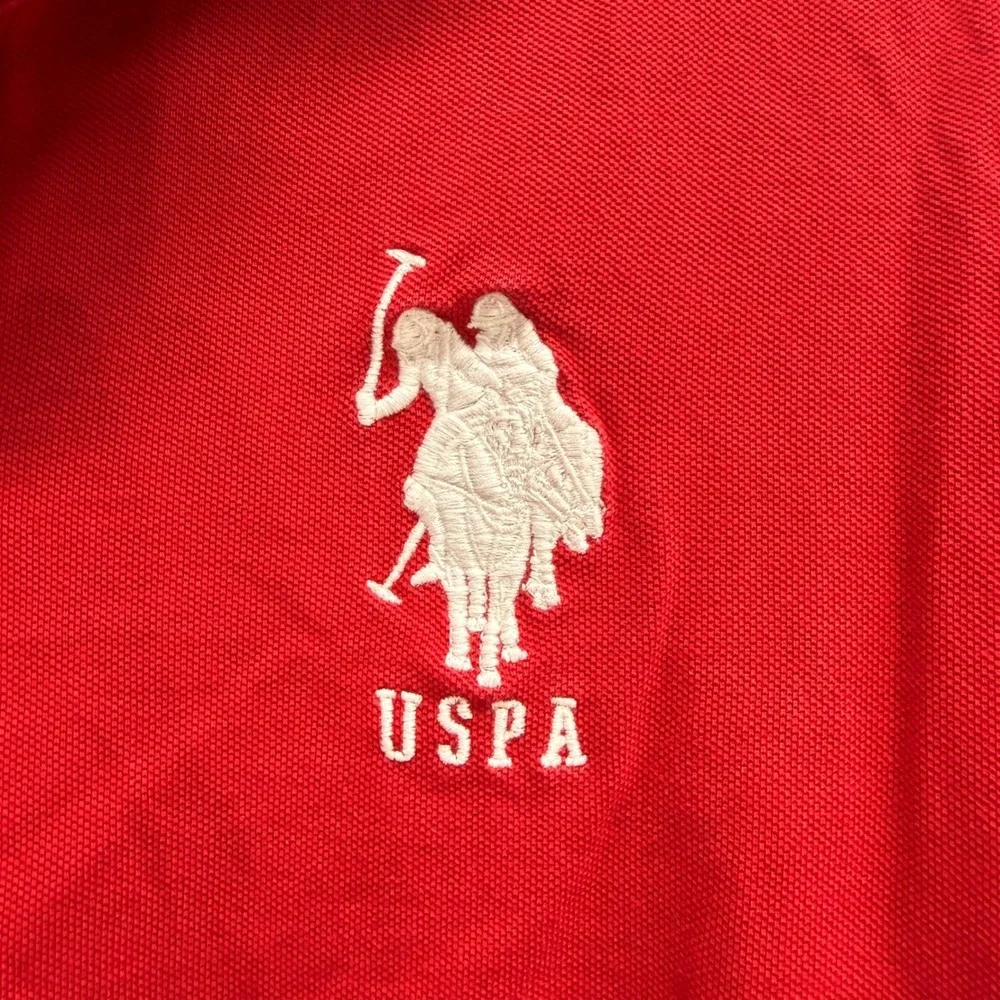 US Polo Assn Mens Red Short Sleeve Polo Shirt Large Logo Number 3 Patch Size L
